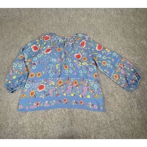 Dalia Blouse‎ Women XL Blue Floral Balloon Sleeve Boho Fairy Cottagecore Peasant